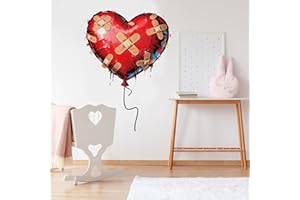 LIGREAT 2 Sheets Banksy Style Heart Wall Stickers, Removable Vinyl Large Wall Decals Banksy Graffiti Art Mural Stickers for B