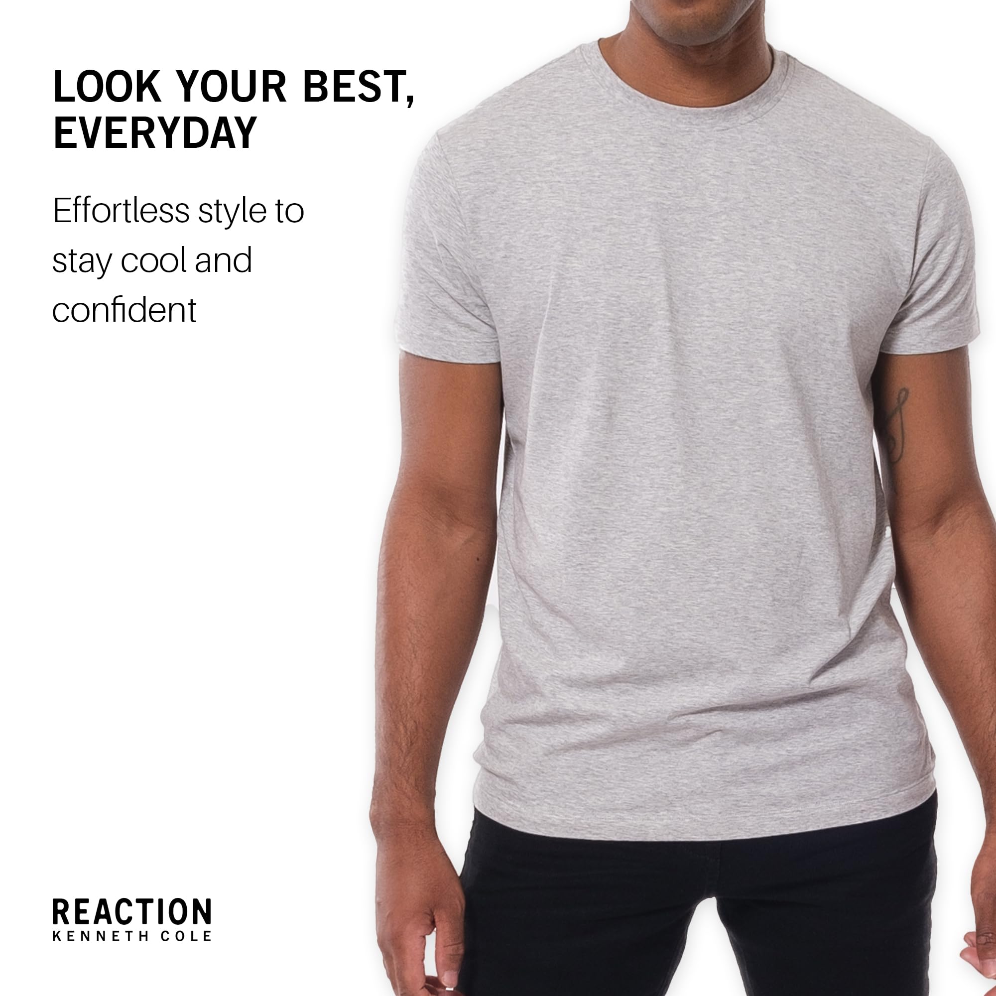 Kenneth Cole REACTION Mens T-Shirt Pack of 3 - UPF 50+ Cotton/Spandex Jersey Slim Fit T Shirts for Men (Black/White/Grey, Medium)