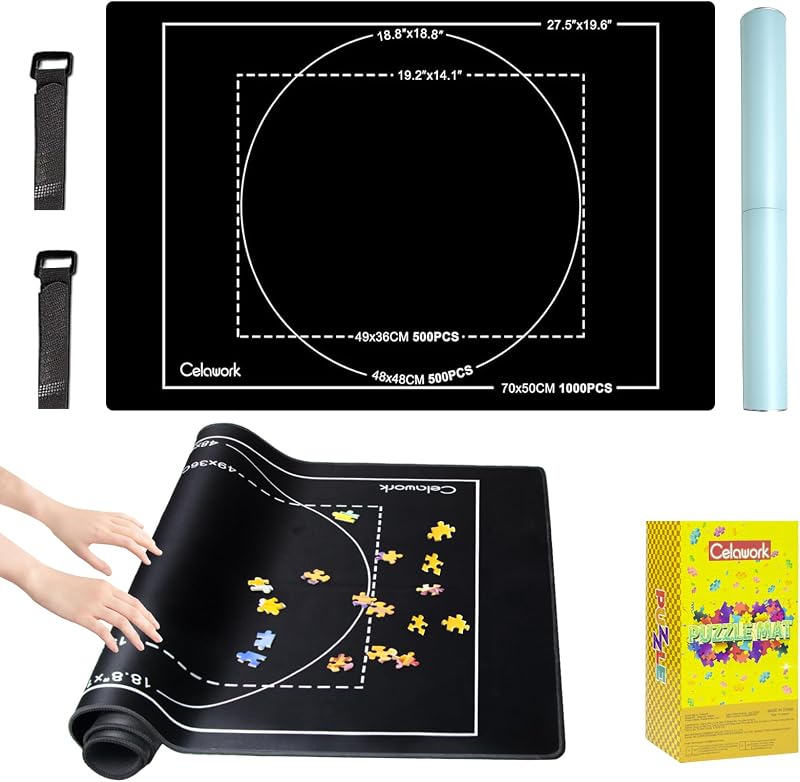 Celawork Rubber Jigsaw Puzzle Mat Roll 1000 500 Piece Board Storage Bag