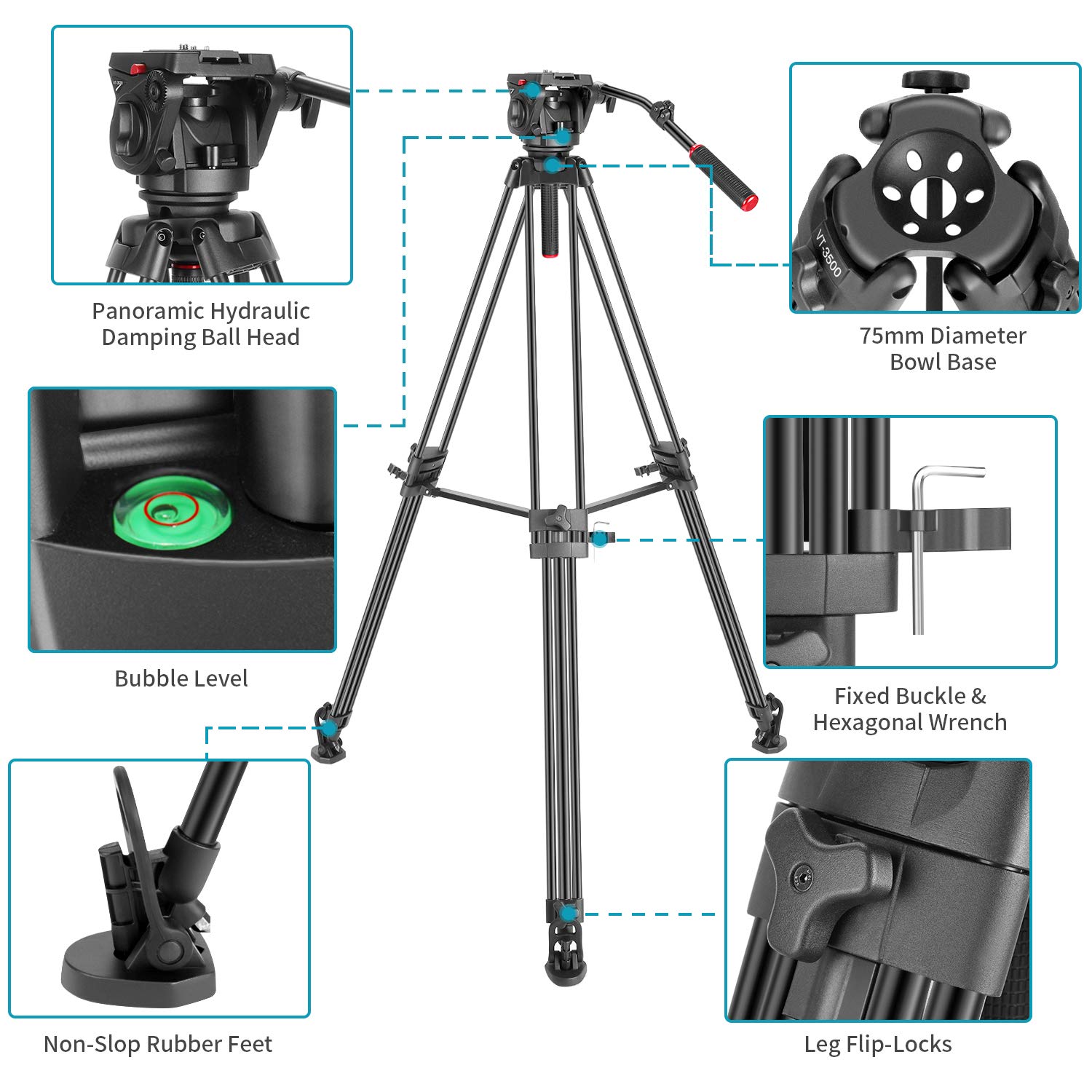 Neewer Professional Heavy Duty Video Tripod 77 inches Aluminum Alloy