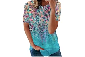 ATTINE Business Casual Tops for Womens, Women Gradient Summer Casual Top Short Sleeve Shirts O Neck Business Casual Tops