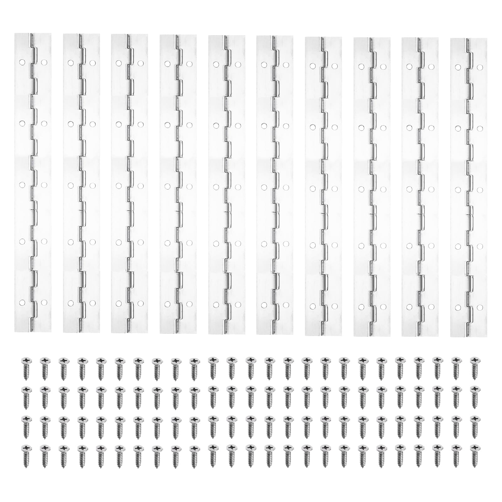 PATIKIL 10x1.2 Inch Piano Hinge,10 Pcs 304 Stainless Steel Continuous Hinge with Holes for Piano Gate Door Wooden Storage Box Cabinet Boat,Silver