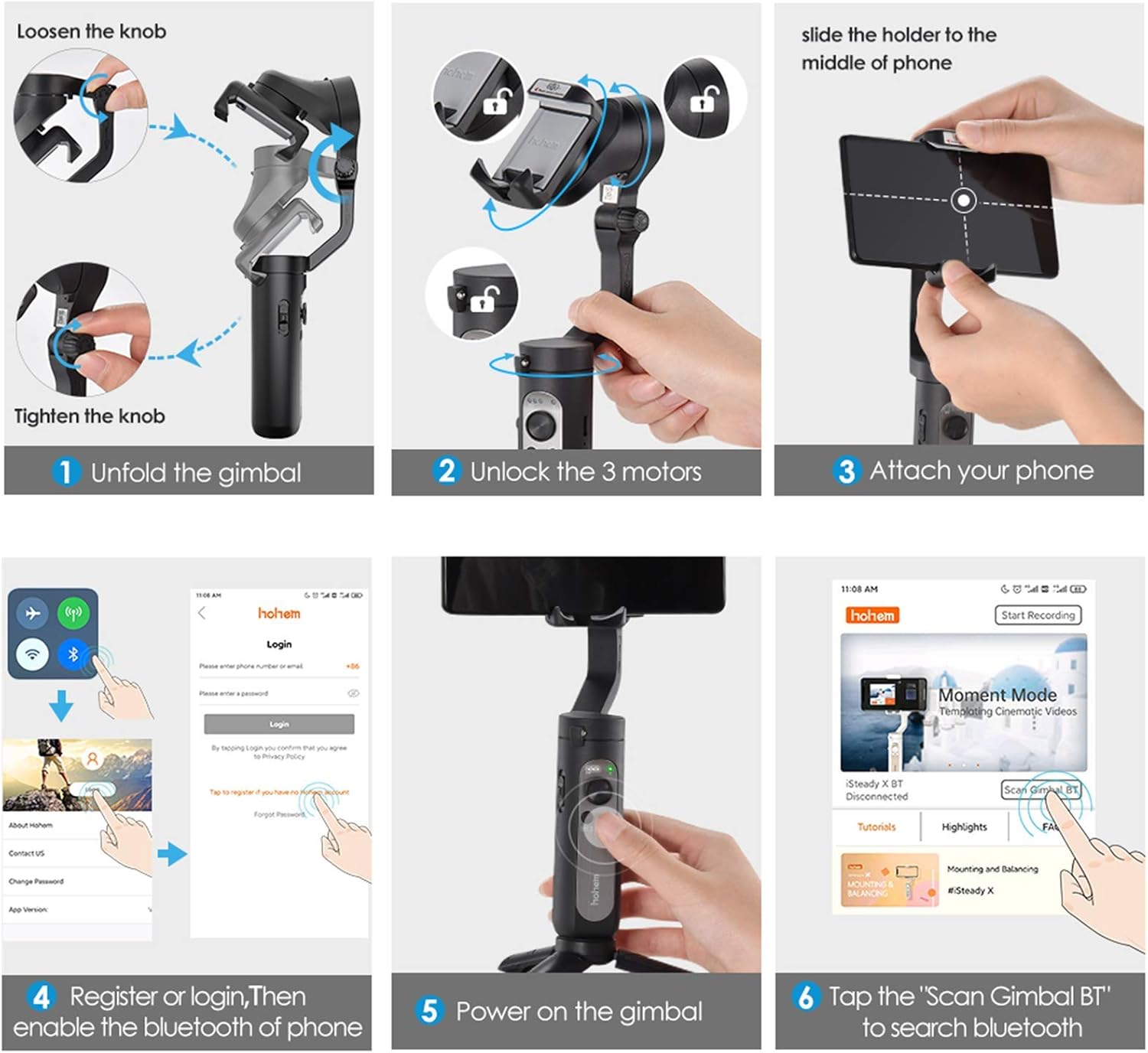 3-Axis Gimbal Stabilizer for Smartphone - 0.5lbs Lightweight Foldable Phone Gimbal w/Auto Inception Dolly-Zoom Time-lapse, Handheld Gimbal for iPhone 11 pro max/11/Xs Max/Samsung - Hohem iSteady X : Camera & Photo