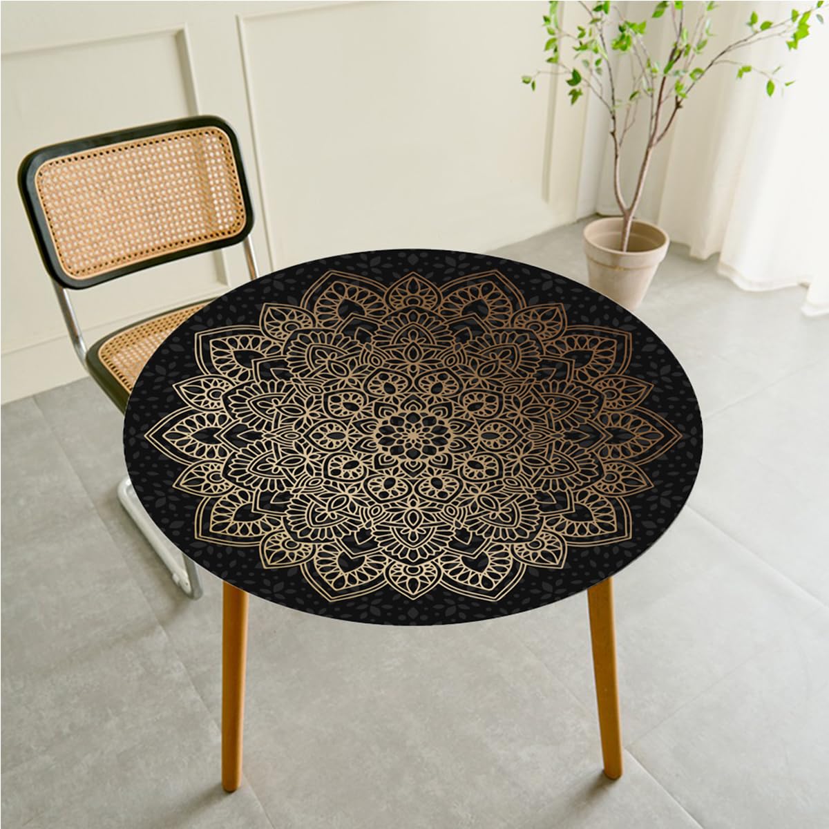 FANSU Round Tablecloth 70cm, Washable Round Table Cover Mandala Wipe Clean Waterproof Table Protector for Kitchen Dining Room, Great for Diameter of Circle Table 50-60