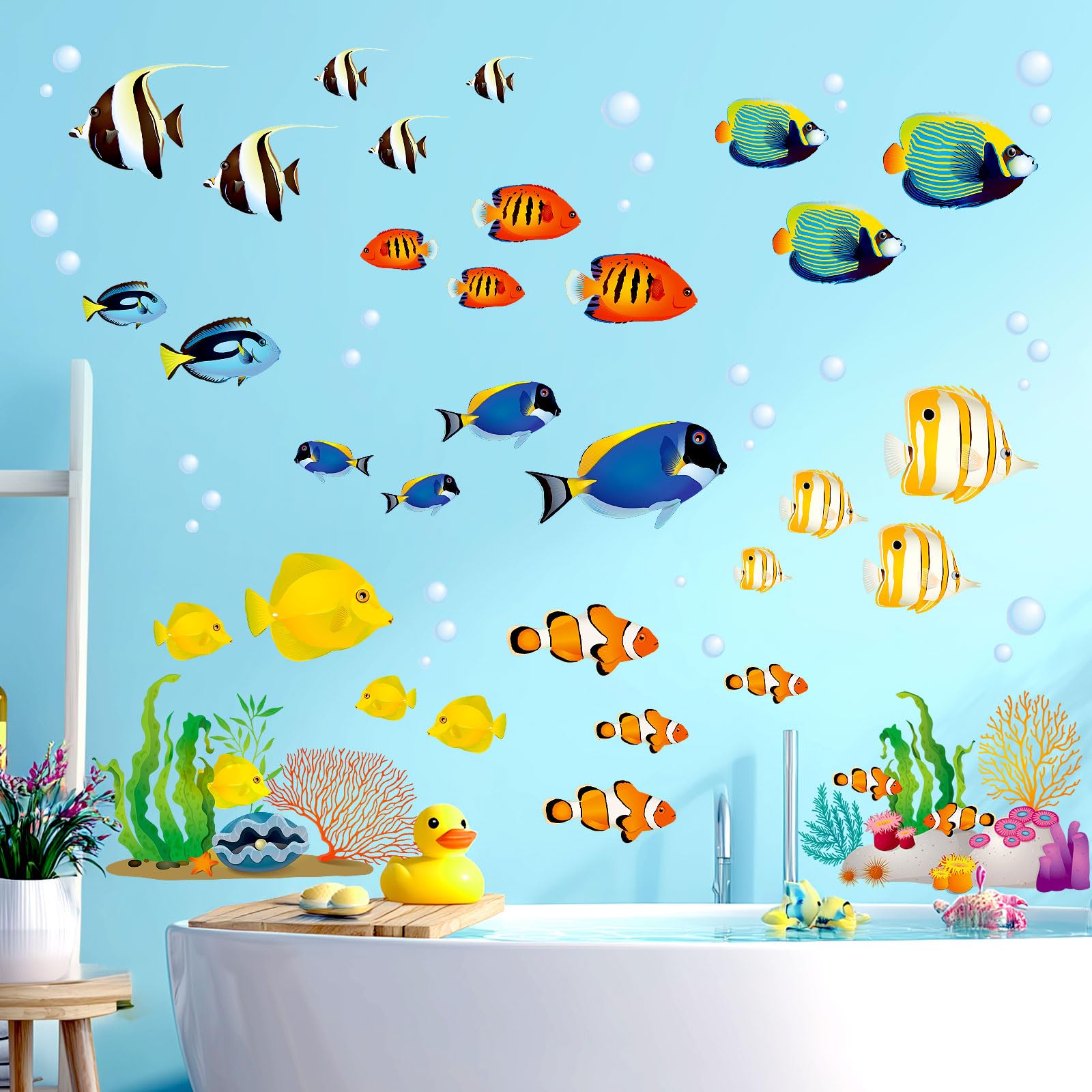 DECOWALL DS-8035 Coral Reef Fish (Small) Kids Wall Stickers Decals Peel and Stick Removable for Nursery Bedroom Living Room Art murals Decorations