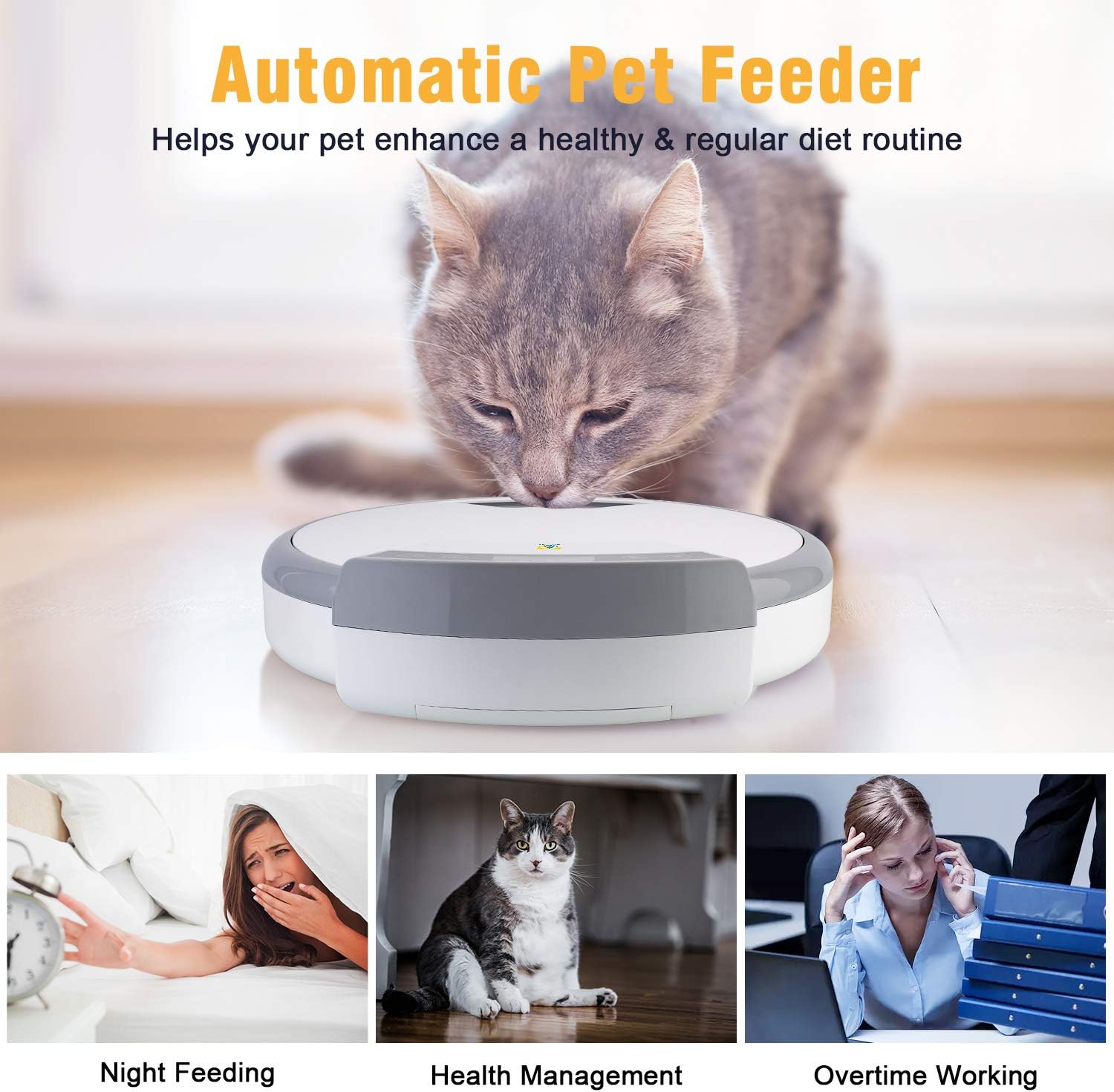 Pet Supplies : Casfuy 5-meals Automatic Cat Feeder - Auto Pet Feeder with Programmable Timer Dry and Wet Food Dispenser Voice Recorder & Speaker for Cat and Small Medium Dog Portion Control Dual Power Supply 5x240ml : 