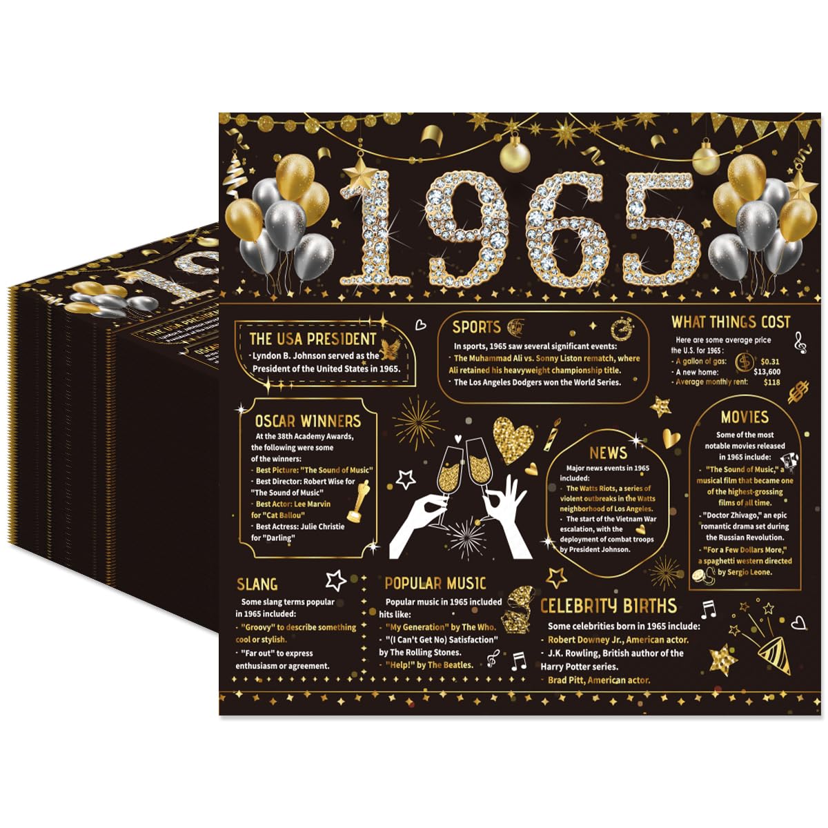 Photo 1 of 50PCS 60th Birthday Napkins 60th Birthday Decorations for Women Men 60th Anniversary Decorations Vintage 1965 Disposable Napkins Black Gold 6.5" x 6.5"