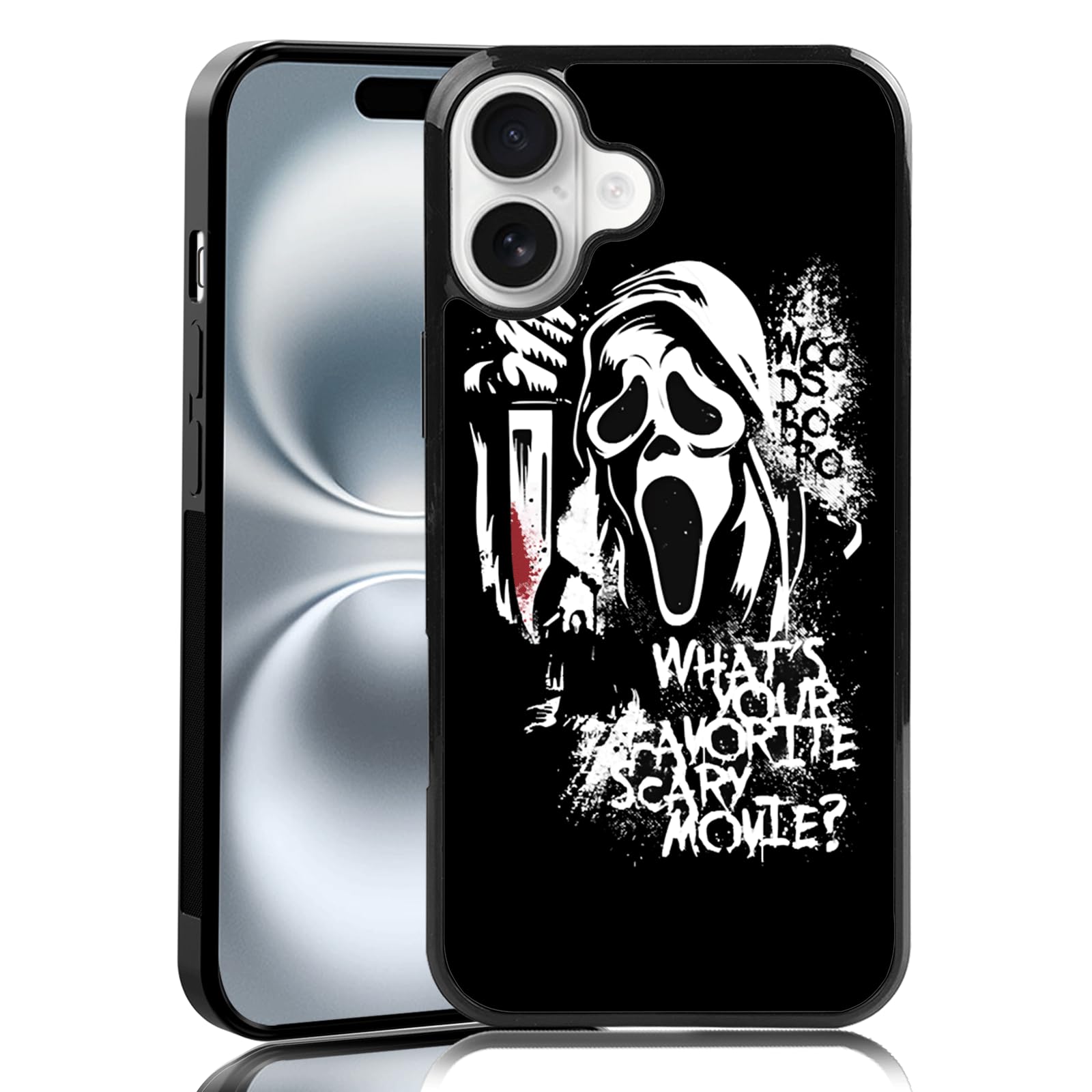 MMYAJT Favorite Scary Phone Case Compatible with iPhone 16 Plus, Scream iPhone Case Shockproof Black and White Phone Halloween Funny Cover Gift for Boy Girl Men Women