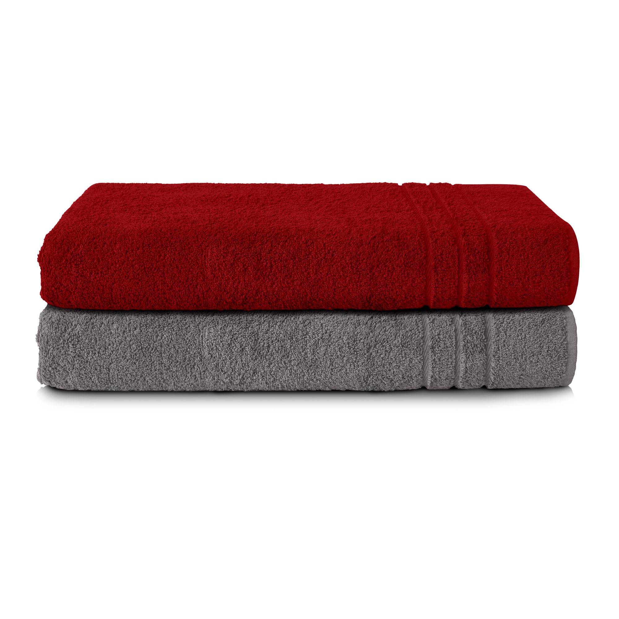Komfortec Bath Towels, 100% Cotton, Quick Dry, 70x200, Grey & Red