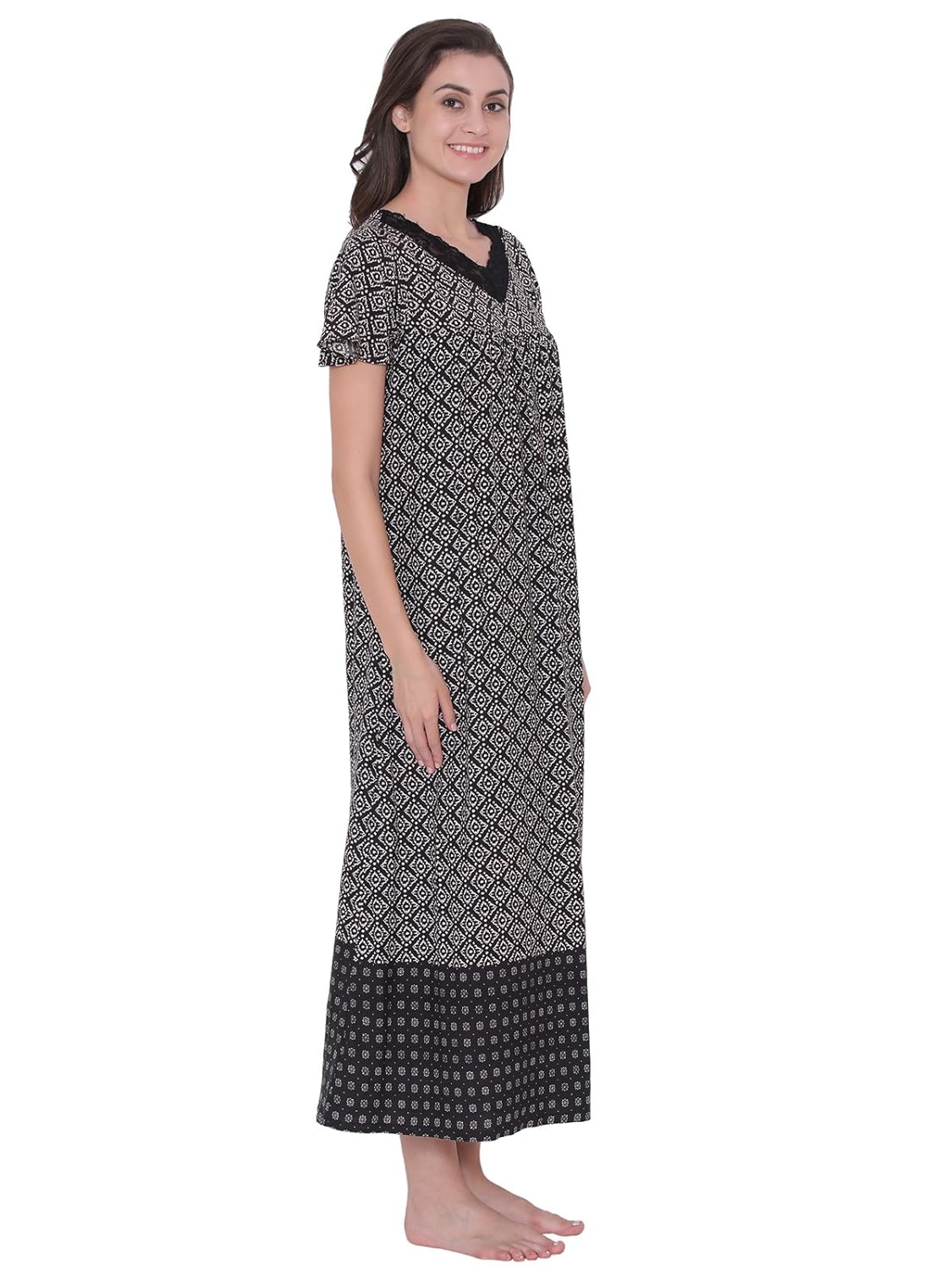 clovia womens cotton rich printed long nighty