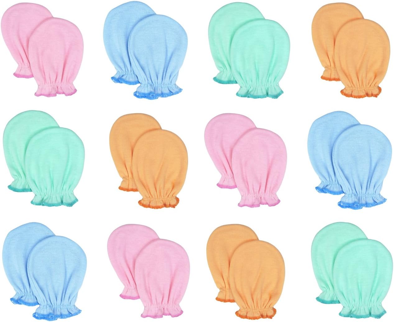 Liwely 12 Pairs Unisex-Baby No Scratch Mittens, 100% Cotton, Solid Color without Bow