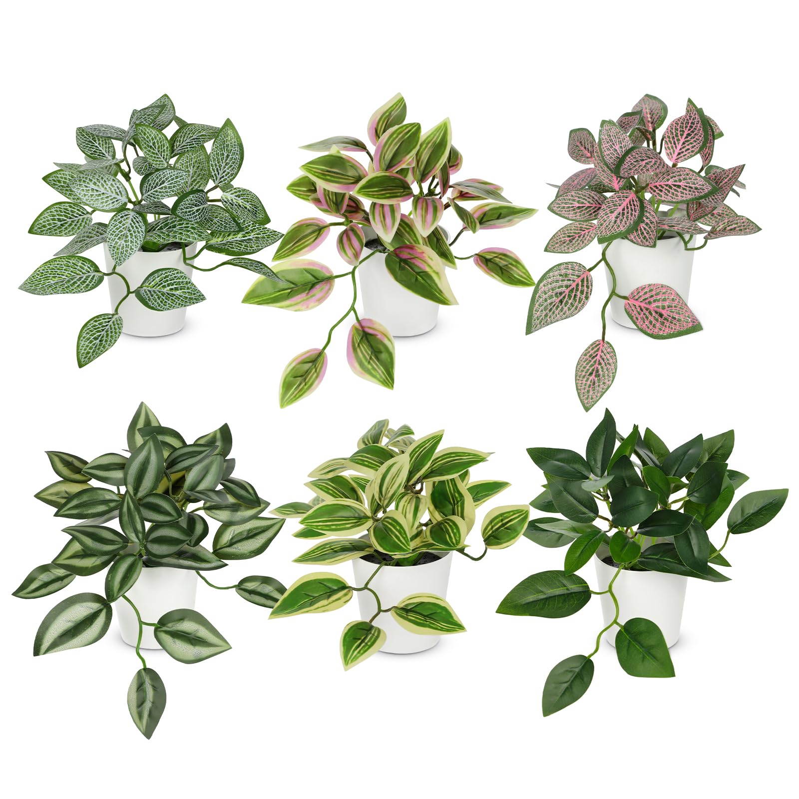 Photo 1 of Hollyone Fake Plants 6 Pack Artificial Plants Indoor Faux Plant with White Plastic Pot Small Fake Potted Plant for Home Aesthetic Living Room Bathroom Desk Shelf Office Decor