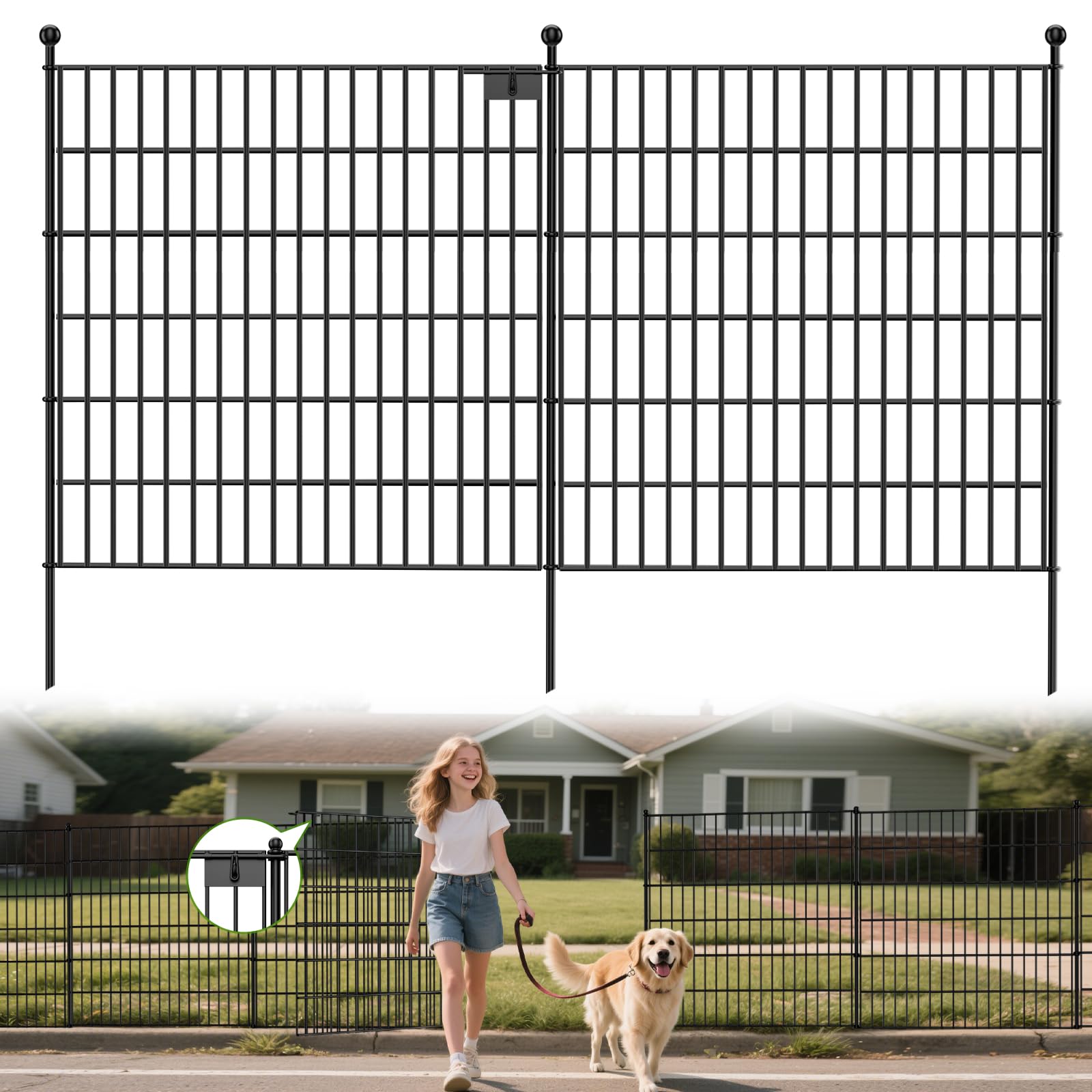 Photo 1 of Land Guard 20 Panels No Dig Decorative Garden Fence with Gate for Yard, 30 in(H) x 50 ft(L) Removable Dog Fence Outdoor for Yard, Rustproof Metal Animal Barrier Ground Stakes