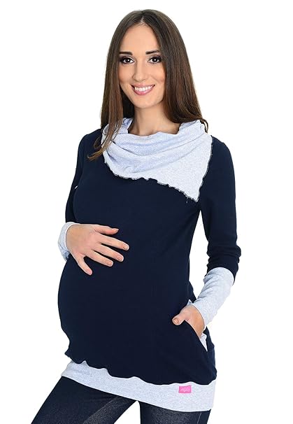 Mija - Umstandsmode / 2 in1 Stillpullover & Umstandspullover Asymmetrischen Kragen 4020A