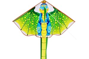 Large Dinosaur Kite, Single Line Kite Colorful Kite with Long Tail Beginner Beach Kite with Winding Handle and Line Beach and