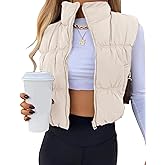 UANEO Womens Cropped Puffer Vest Zip Up Stand Collar Sleeveless Padded Cropped Vest