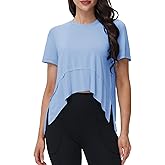 MAGCOMSEN Workout Top for Women Short Sleeve Athletic Yoga Crop Shirts Flowy Side Slit Loose Fit Tee Gym Yoga