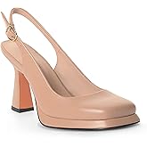 ANN CREEK High Heels for Women Slingback Square Toe Pumps Shoes White Closed Toe Mary Jane Fashion Dressy Platform Heeled Sandals Nude Size 10