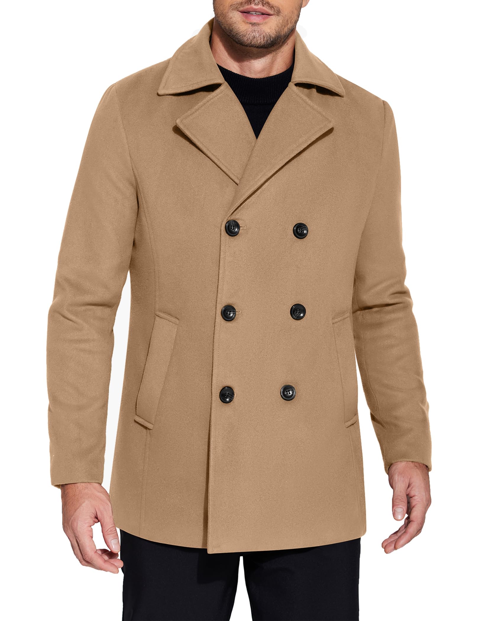 Photo 1 of COOFANDY Men Notched Collar Peacoat Double Breasted Trench Coat Winter Dress Coats Outwear Jackets And Coats