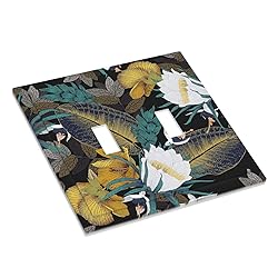 Vintage Floral Black Yellow Leaf White Flower