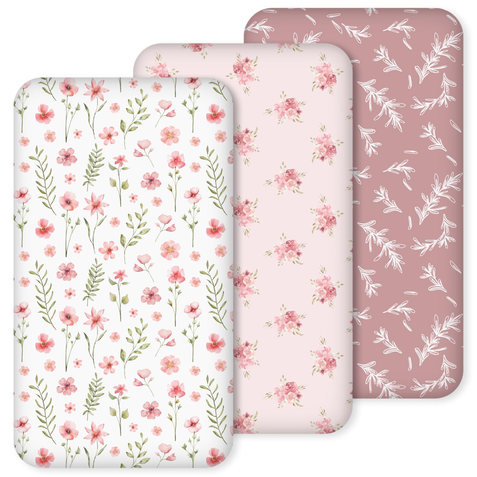 Photo 1 of Nap Mat Sheet 47"x24", 3 Pack Pink Floral Baby Crib Sheets Fitted Elastic Corners, Preschool Day Care Rest Mat Cover, Soft Breathable - Compatible with Regalo My Cot, Joovy Travel Cot