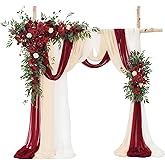 TINGE TIME Wedding Arch Flowers Kit - Deluxe 5pcs Artificial Floral Swag with 3 Sheer Drapes, Realistic Silk Flower Arrangements for Wedding Ceremony Arbor Backdrop Reception Party Home Decor