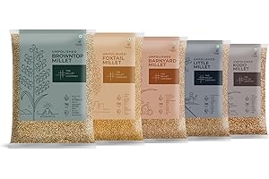 The Millet Company Unpolished Combo Pack of 5, Browntop, Foxtail, Kodo, Barnyard, and Little Millet, Natural Farm Produce, High Fiber Millets (5.5 lbs.)