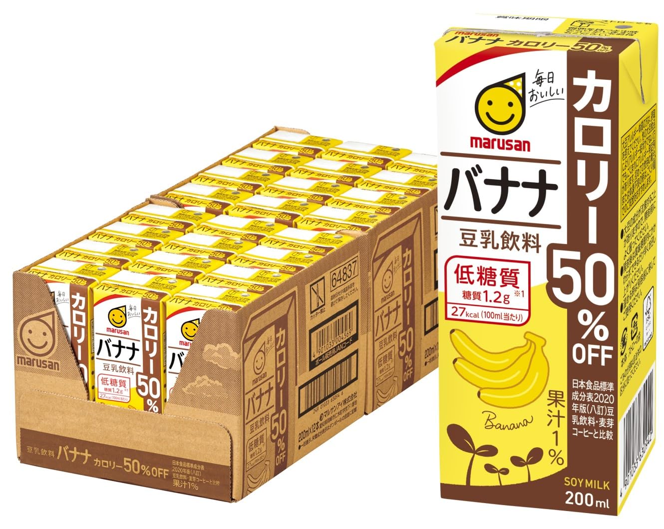 マルサン 豆乳飲料バナナカロリー50%オフ 200ml×24本商品画像