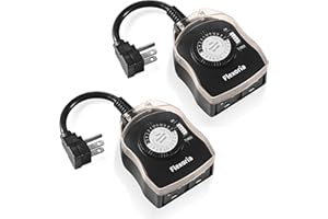 Flexoria Outdoor Timer Outlet Waterproof, 24 Hour Mechanical Plug in Light Timer, 2 Grounded Outlets for Christmas Lights, 15A 1/2 HP, ETL Listed (2 Packs)