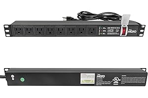 Tecmojo 1U Rack-Mount Horizontal 8-Outlet Power Strip UL Listed PDU with Surge Protection LED Indicators 6ft Cord Power Distribution for IT and Network Server Racks