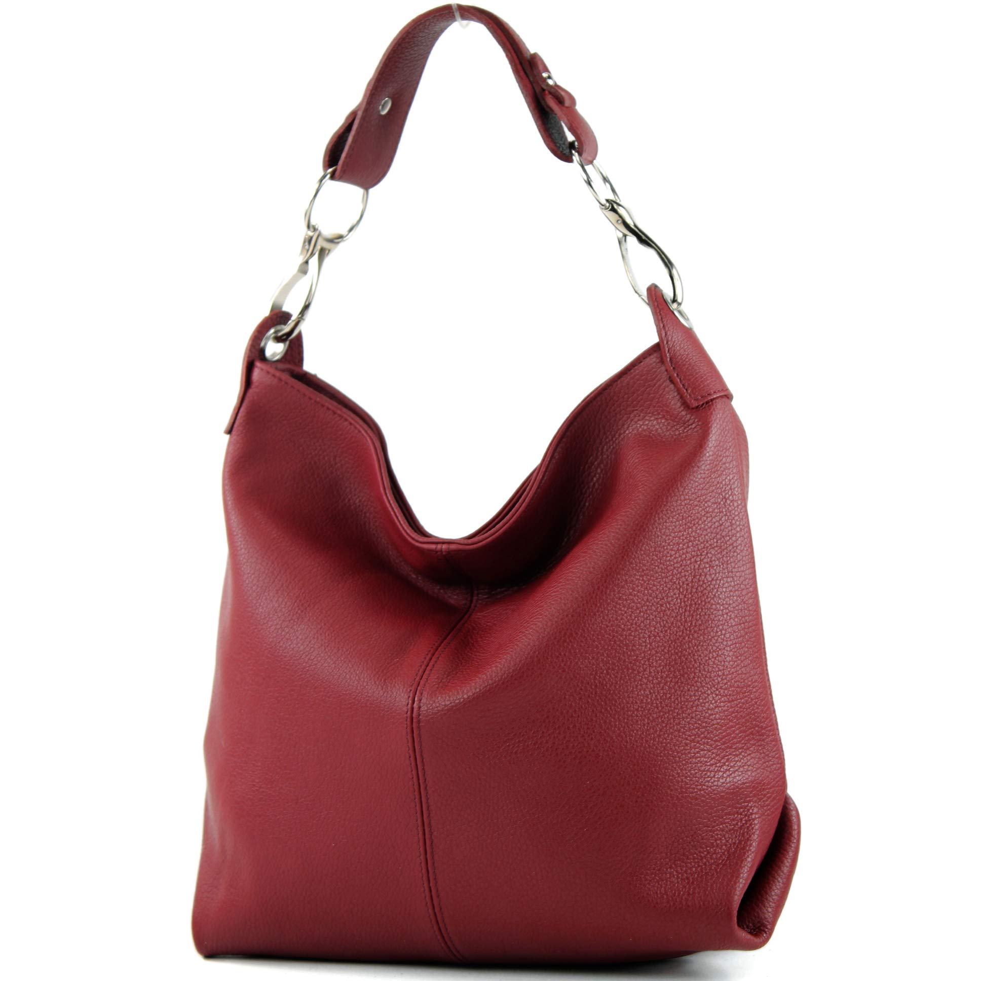 modamoda de - ital. Leather bag Shoulder bag Ladies Bag for Women Shoulder bag Leather T168, Colour:Dark red