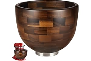 QWUIU Premium Walnut Wood Mixing Bowl, Compatible with 4.5-5 Qt Tilt-Head Stand Mixers, Natural True Wooden Bowls, 5 Qt Kitch