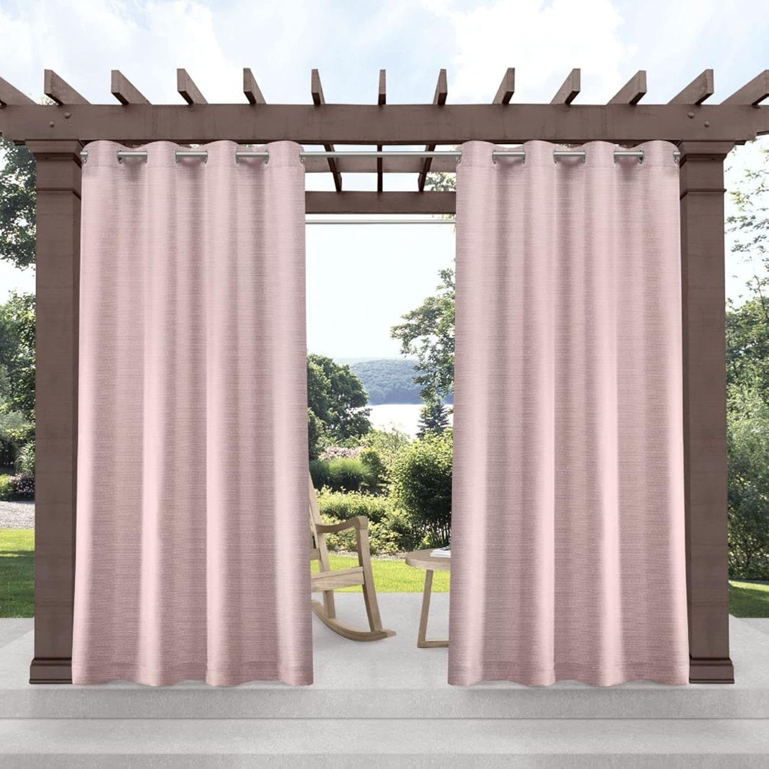 Outdoor Curtains - Exclusive Home Delano Heavyweight Textured Indoor/Outdoor Grommet Top Curtain Panel, 54