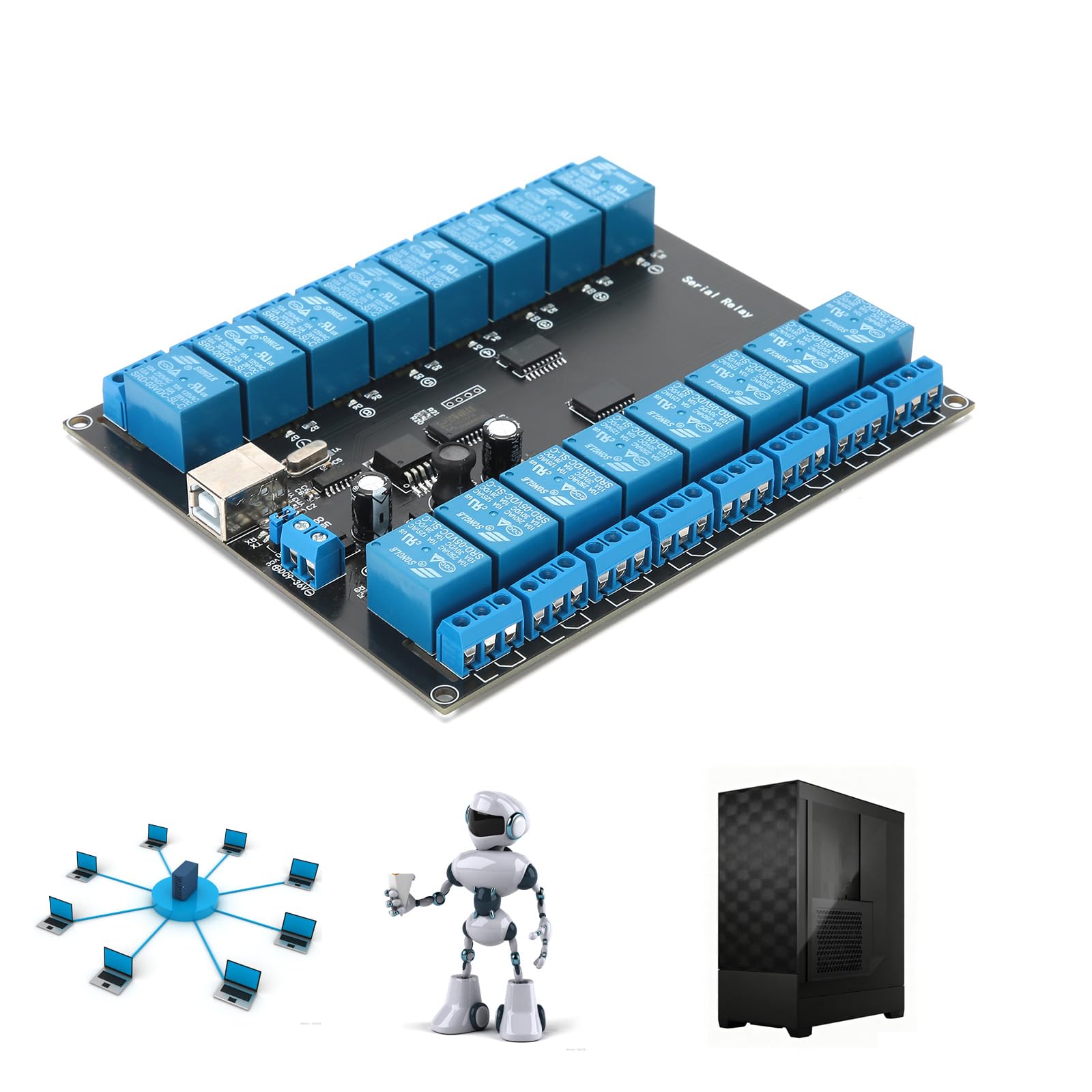 Nicoone 16 Channel Relay Module 16 Channel DC 9a€¡®36V USB Controlled SPDT Switch Relay Module Optoa€¡®Isolated Board