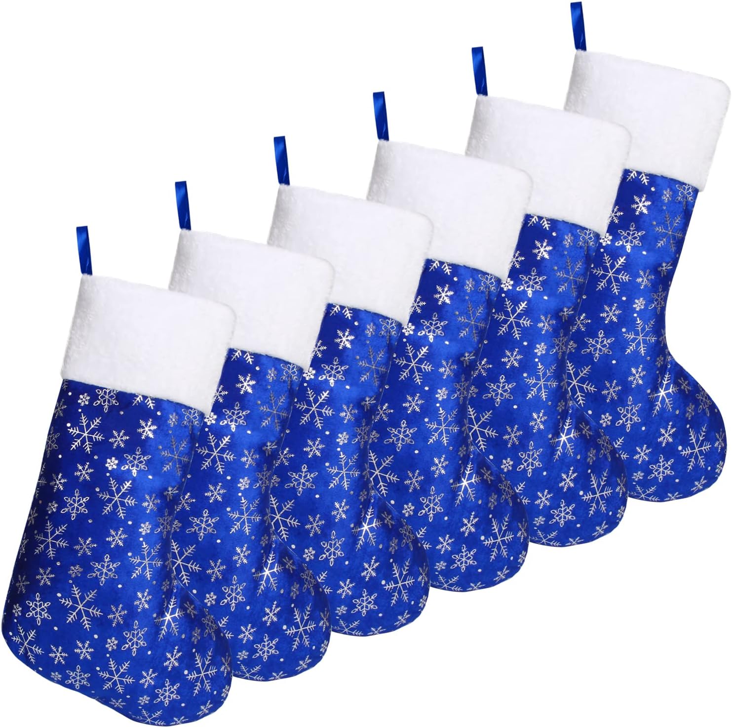 Stockings & Holders - FOIMAS 6pcs Christmas Stockings,18 inch Blue Snowflake Christmas Hanging Stockings with White Cuff for Fireplace Christmas Tree Home Decoration