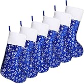 FOIMAS 6pcs Christmas Stockings,18 inch Blue Snowflake Christmas Hanging Stockings with White Cuff for Fireplace Christmas Tree Home Decoration