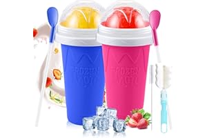 WISS KITCHEN Slushie Cup 2 Pack, Quick Frozen Magic Slushy Cup, Reusable Modern Double Layer Slushie Maker Cup for Ice Cream, Milk, Juice Make, Slushy Cup with Straw & Spoon for Kids, Friends & Family