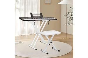 ASDJAKZP Keyboard Stand and Bench Set, Piano Keyboard Stand & Bench with Lockable Straps & Non-Slip Pads, 7 Adjustable Height