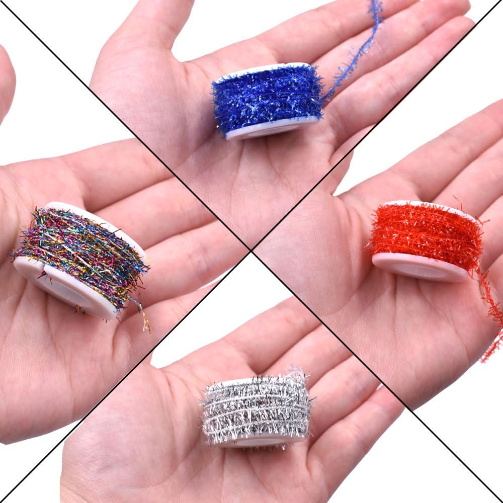 Phecda Sport 10 Spools Multi Colors Tinsel Chenille Line Crystal Flash Line Total 100M Fly Fishing Tying Material for Nymphal Bugs Scud (150 Spools-150M) : Sports & Outdoors