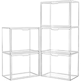 Acrylic Box Display Case, Clear Plastic Stackable Storage Bins with Magnetic Attraction Lid, Showcase for Cosmetic, Large Figures Collectibles (5 Pack, X-Large)
