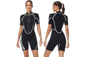 Owntop 3/2mm Shorty Wetsuit for Women/Men - Stretch Short Sleeve Neoprene Diving Suits One Piece Dive Skin UPF50+ Thermal Fro