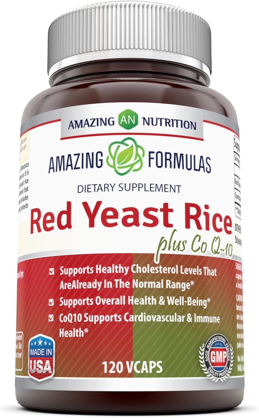 Amazing Formulas Red Yeast Rice 600 Mg Plus Co Q-10 50 Mg 120 Vegetarian Capsules (Non-GMO,Gluten Free): Health & Personal Care