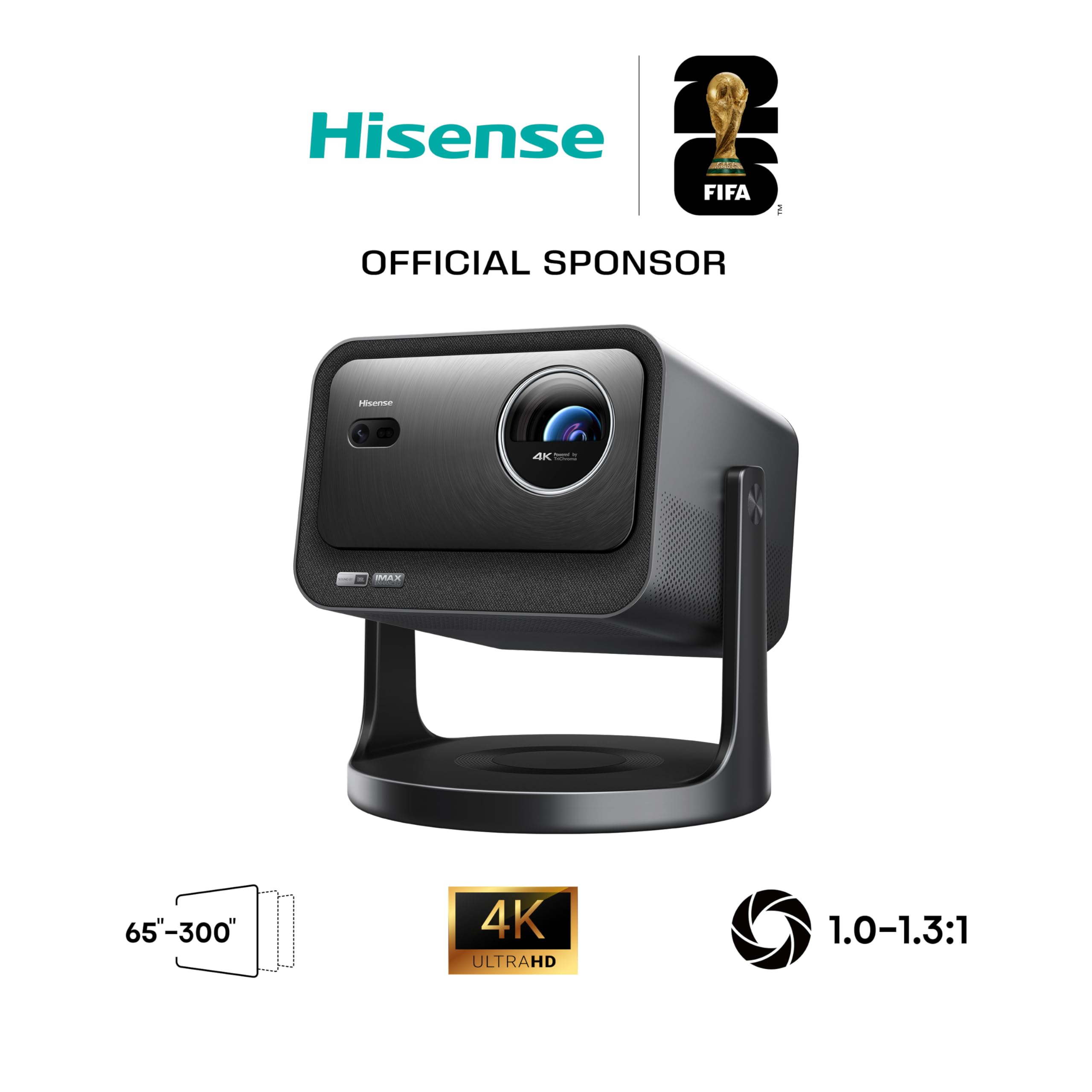 Hisense Laser Mini Projector C3, 65"-300" Projektionsgröße, 4K,IMAX Enhanced,Optischer Zoom1.0-1.3:1,Purer Dreifarbenlaser,2500 Lumen Helligkeit,Dolby Vision,Sound by JBL,3D,240Hz,Gimbal Design 2