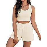 ONFERS Short Sets for Women Summer Lounge Set Ribbed Knit Crop Tank Tops Shorts Sets with Pocket Vacation Outfits
