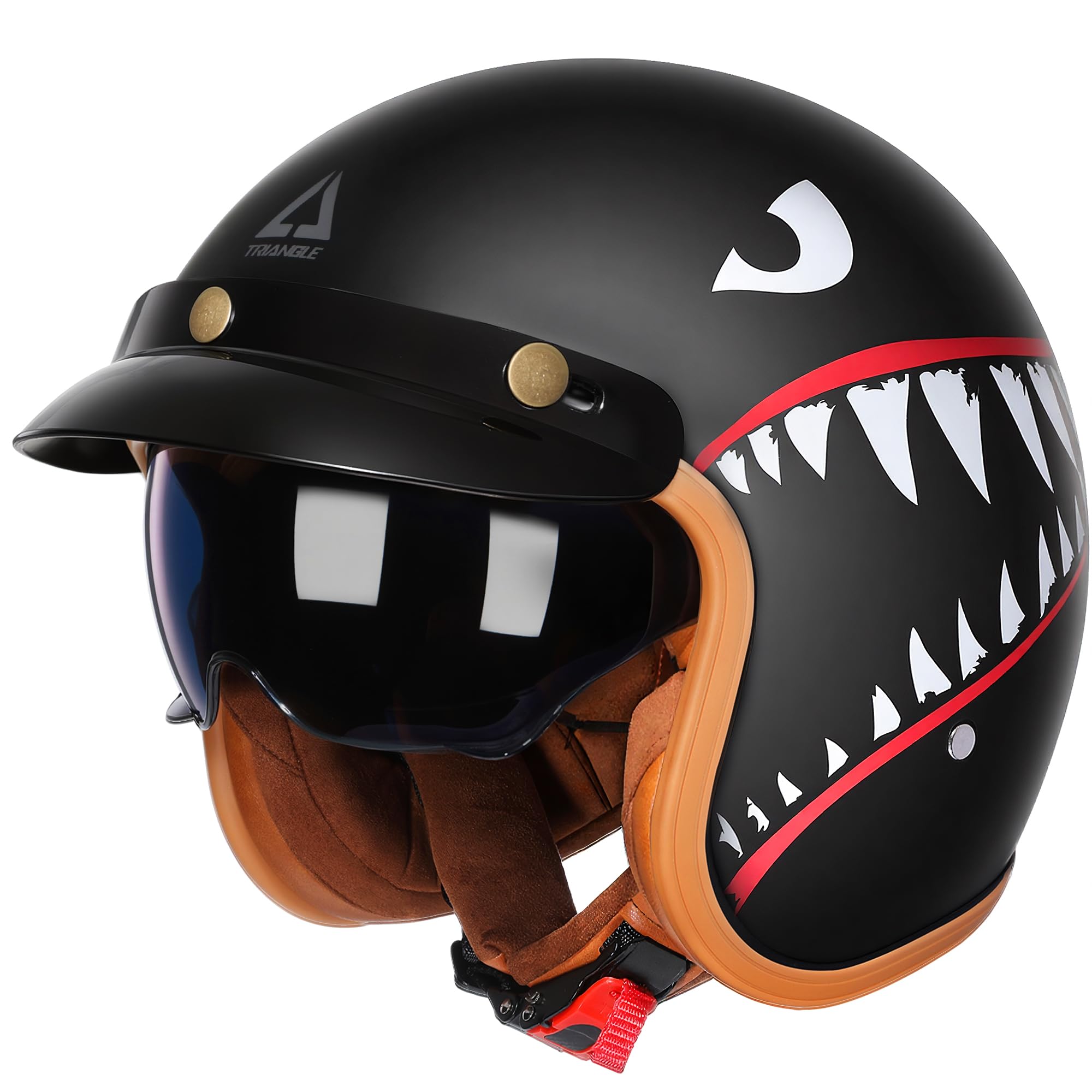 Photo 1 of *** ITEM CORRECT*** TRIANGLE 3/4 Motorcycle Helmet,Retro Open Face Adults Helmets with Visor,Half Face Moped Helmet for Men & Women,DOT Approved Helmets for ATV Cruiser Scooter(L)