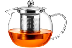 Baalaka Glass Teapot Stovetop 22 OZ/650ml, Tea pot with Removable 18/8 Stainless Steel Infuser, Borosilicate Clear Tea Kettle, Teapot Blooming and Loose Leaf Tea Maker Tea Brewer for Camping, Travel