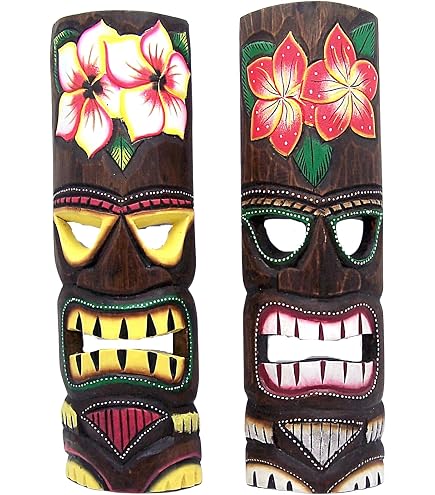 Masque Tiki Bois Exotique 30cm - Décoration Murale Artisanale