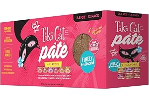 TIKI PETS Tiki Cat Grill Pâté Variety Pack, Combinations of Real Flaked Fish, Wet High-Protein & High-Moisture Cat Food, 2.8 oz. Cans (Pack of 12)