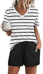 RUBZOOF Women's Short Sleeve Pajama Sets Striped