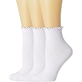 SRYL Ruffle Ankle Socks for Women's,Casual Cute Turn-Cuff Socks Soft Breathable Knit Cotton Lettuce Frilly Crew Socks Girls